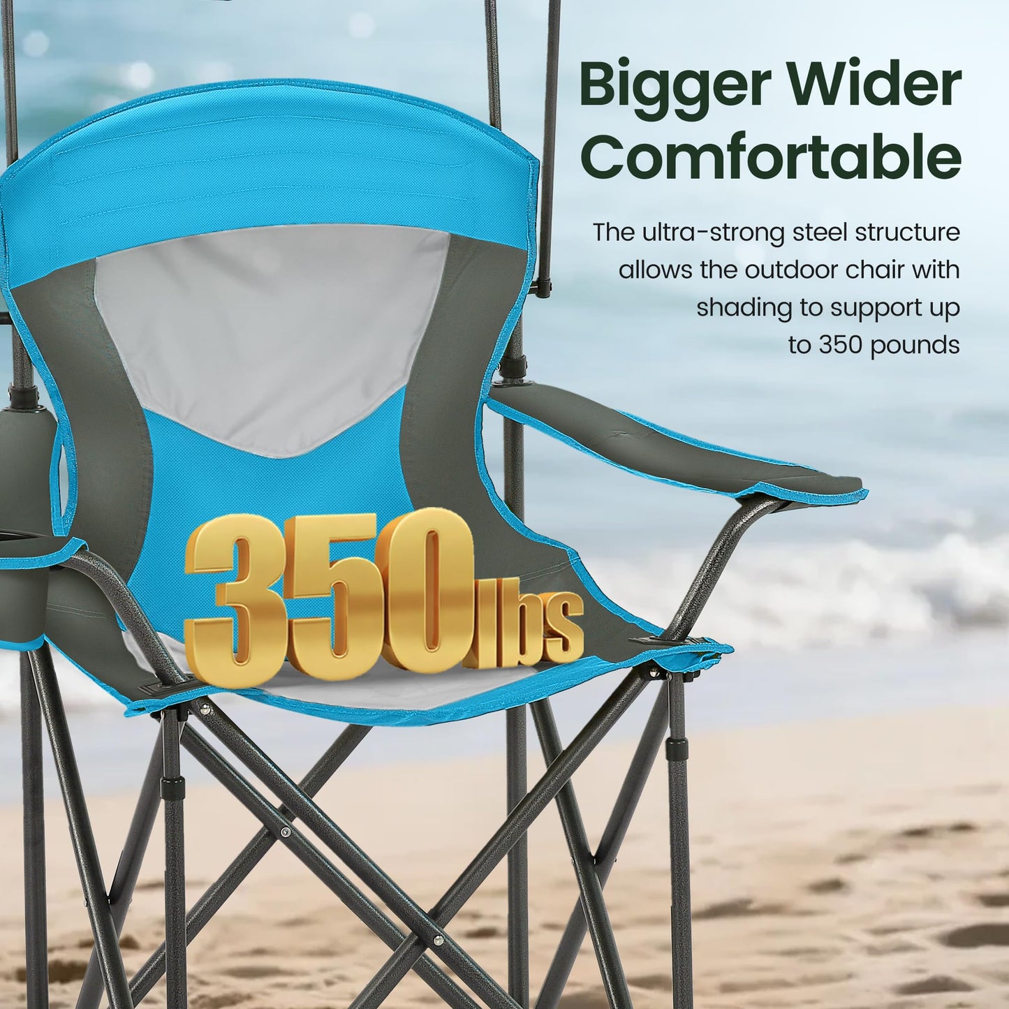 HIGH POINT SPORTS Camping Chairs with Shade, Heavy Duty Canopy Lounge Chair Sunshade Hiking Travel Chair with Cup Holder for Outdoor, Camping, Beach and Patio, Enamel Blue