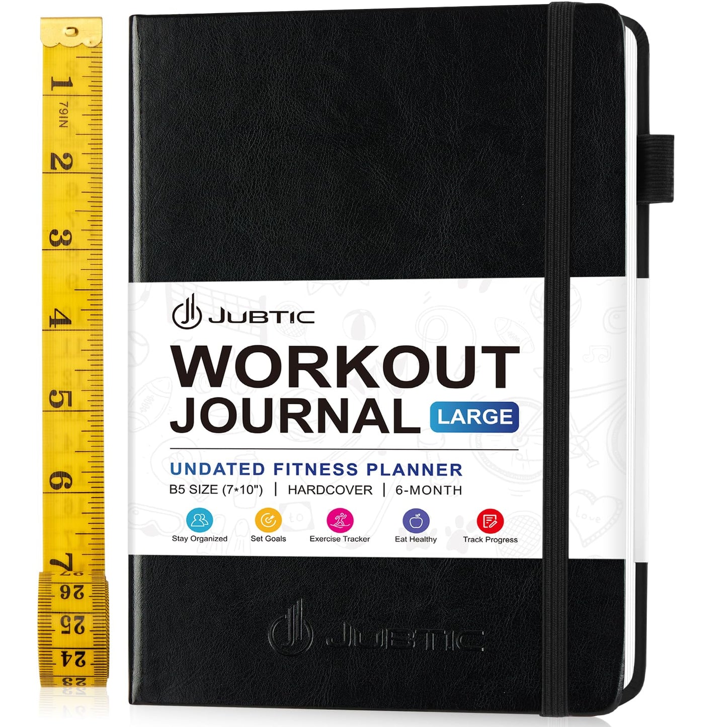 JUBTIC Weight Loss Journal, Calorie Counter Book & Fitness Workout Journal for Men & Women, 6 Months of Daily Food Journal to Track Weight, Personal Home & Gym Journal-Black