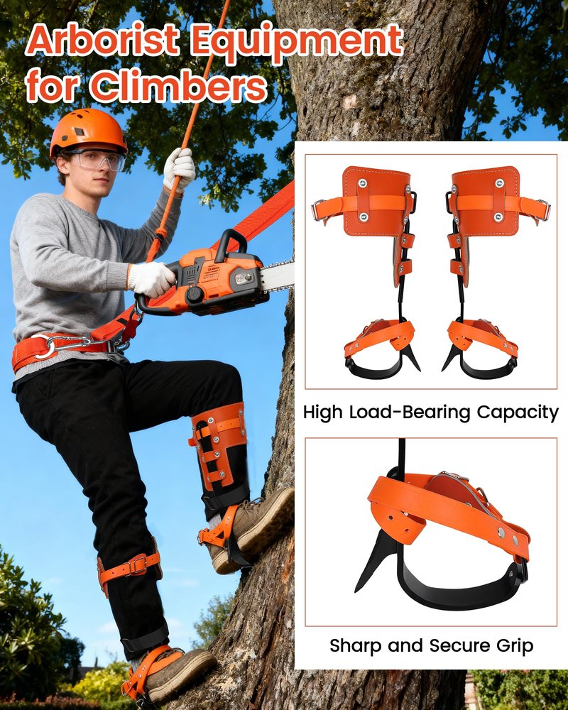 Xeoca Tree Climbing Spikes Set Tree Climbing Gear 1 Pair Alloy Steel Climbing Spurs 350lbs Load Capacity Arborist Equipment for Climbers, Fruit Picking and Lumberjack