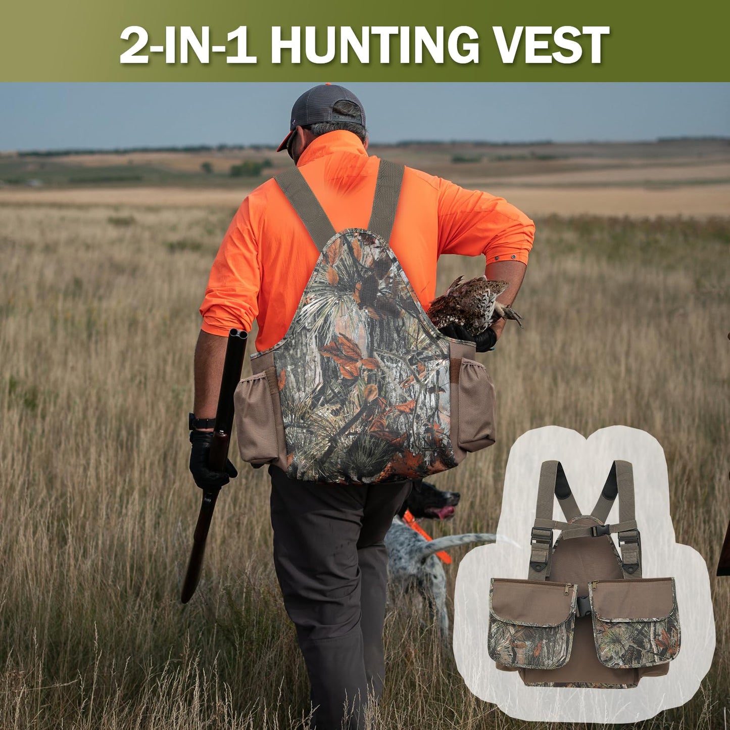 ZAIXIA Tactical Hunting Vest with Game Pouch Adjustable Chest & Shoulder Strap for Upland Bird Hunting, Fit for Men and Women Outdoor Enthusiasts