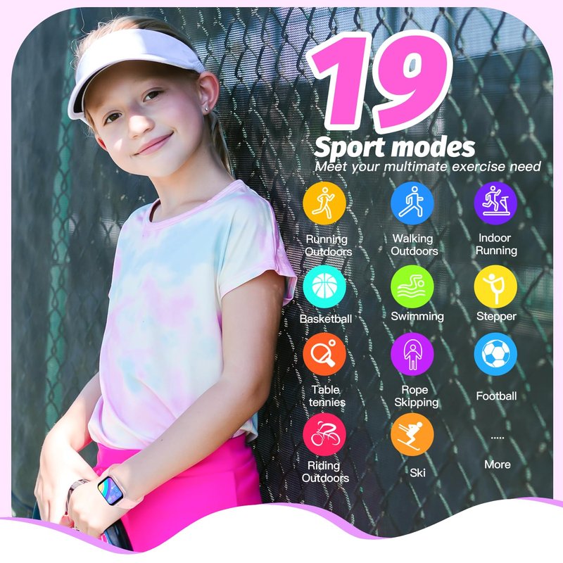 Kids Smart Watch for Girls,IP68 Waterproof Kids Fitness Tracker Watch with 1.5 Inch DIY Face,Heart Rate Sleep Monitor,19 Sport Modes,Calories Counter,Alarm Clock,Great Gifts for Children 6+ (PInk)