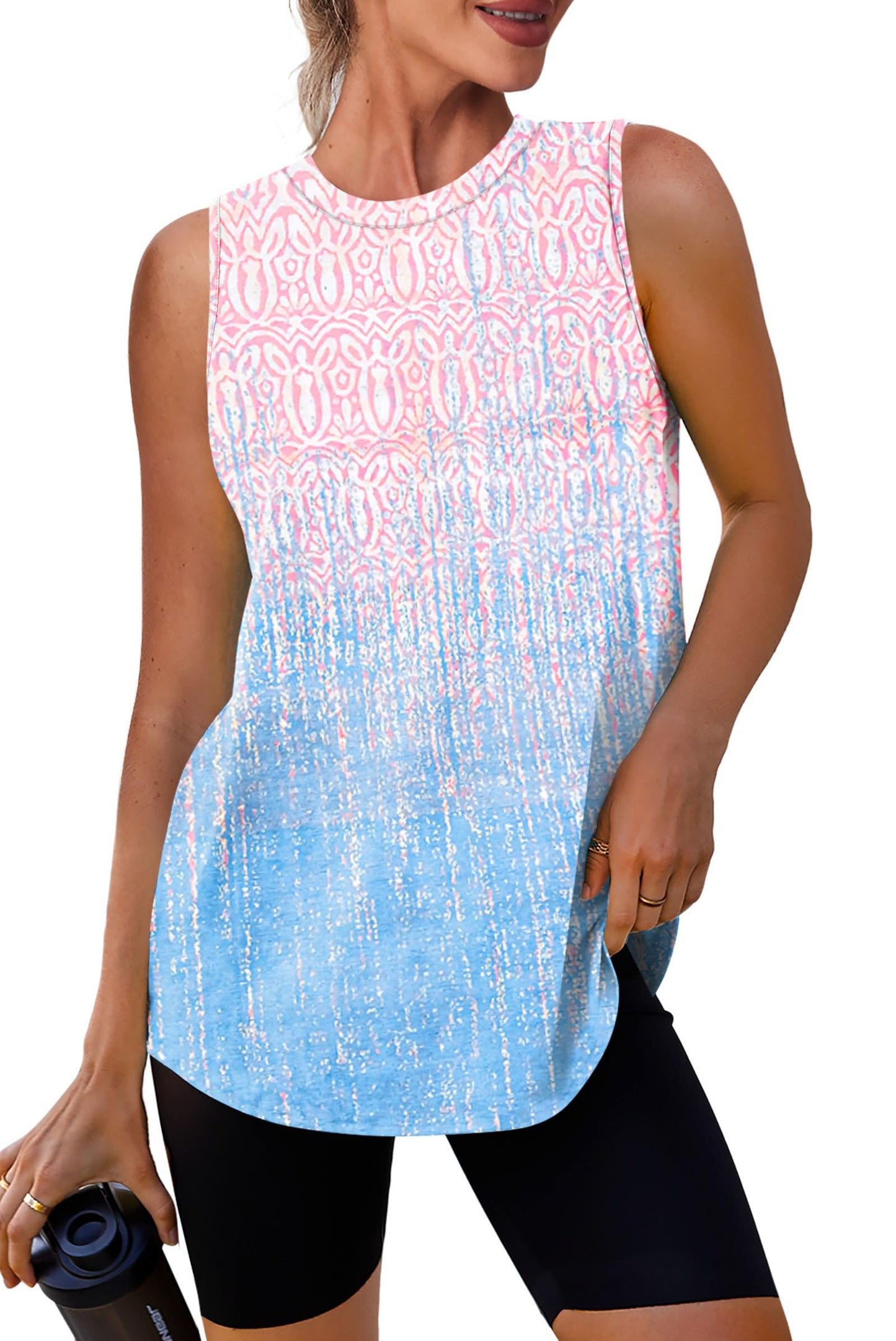 Womens Workout Tops Athletic Sleeveless Shirts Exercise Running Tank Tops Active Gym Tops Pink Blue S