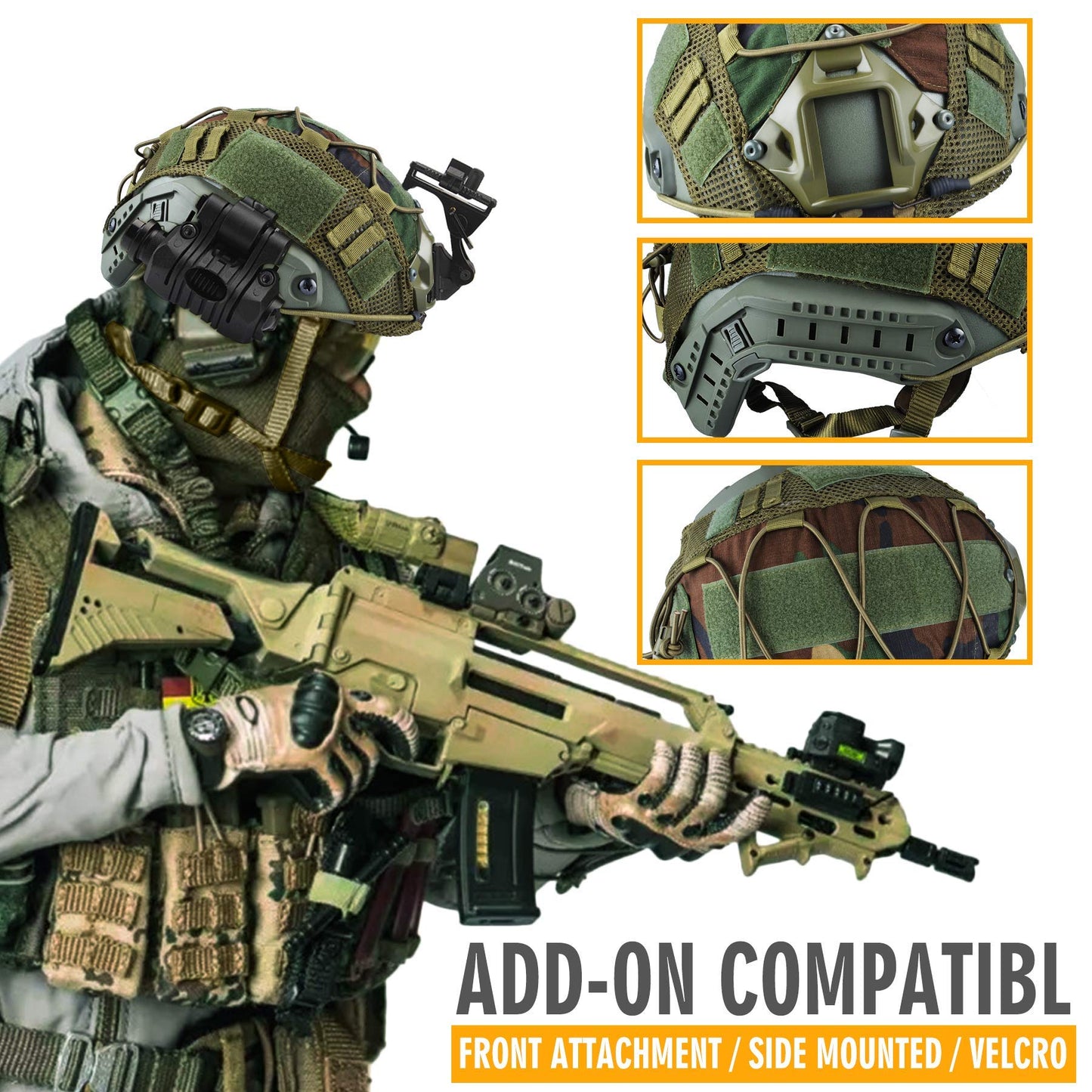 ActionUnion Tactical Airsoft Paintball Fast Helmet with Cover PJ Type Adjustable Protective NVG Mount forMulticam Military Sports Hunting Shooting (OD-WL)