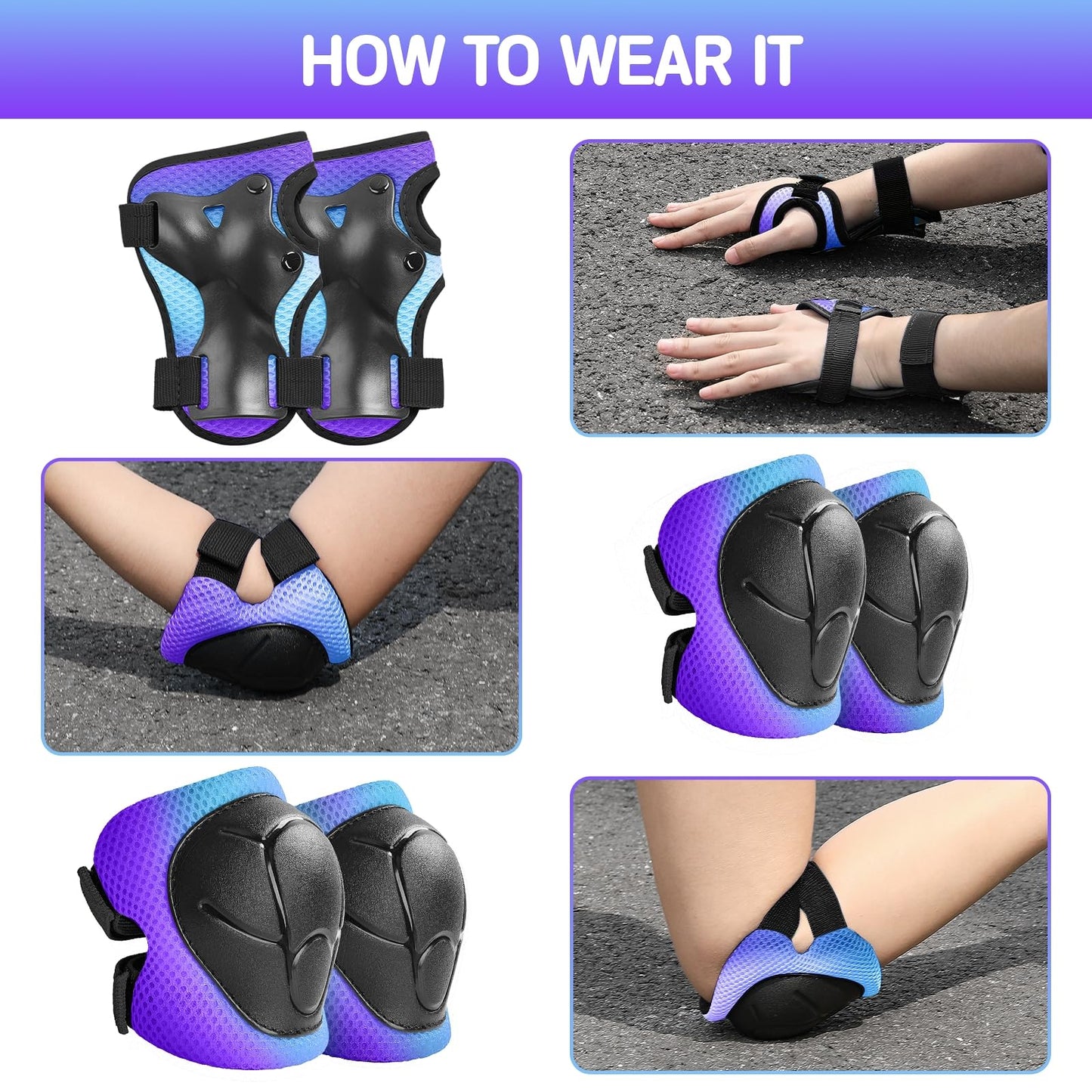 Wemfg Kids Protective Gear Set Knee Pads for Kids 3-14 Years Toddler Knee and Elbow Pads with Wrist Guards 3 in 1 for Skating Cycling Bike Rollerblading Scooter