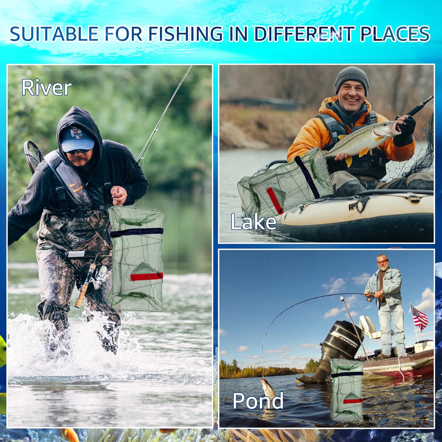 Foldable Fishing Trap Net, 0.28 inches (7mm Mesh)