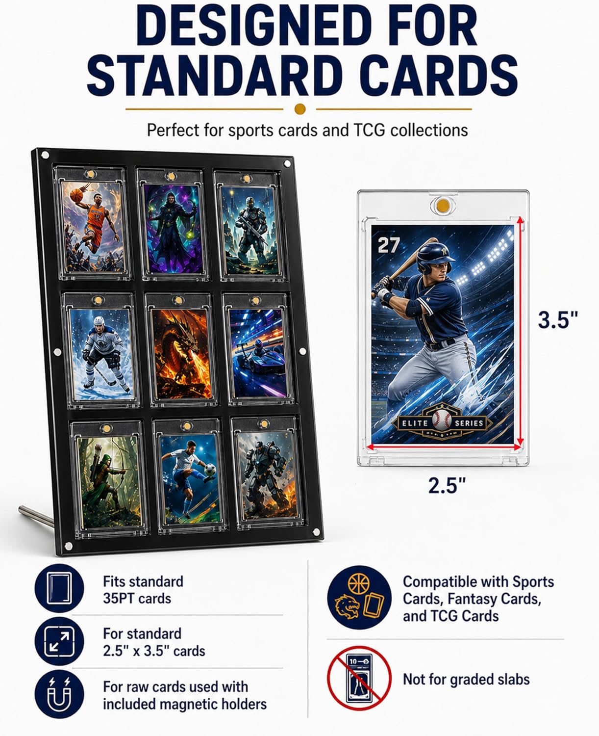 Acrylic Trading Card Display Frame - Wall Mount & Stand for 9 Cards | UV Protection for Sports & Gaming Collectibles
