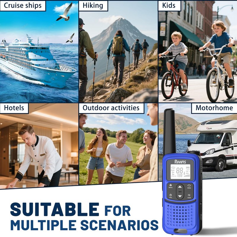 Radios Walkie Talkies Long Range: Rivins F22 Rechargeable Walkie Talkies for Adults, NOAA, 1400mAh Li-ion Battery USB-C Cable, LED Flashlight, VOX FRS Two Way Radio for Hiking Camping,6 Pack