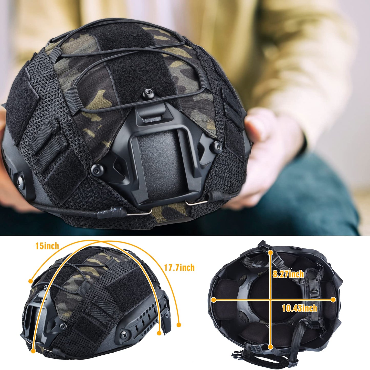 ActionUnion Tactical Airsoft Paintball Fast Helmet with Cover PJ Type Adjustable Protective NVG Mount forMulticam Military Sports Hunting Shooting (Black-CP)