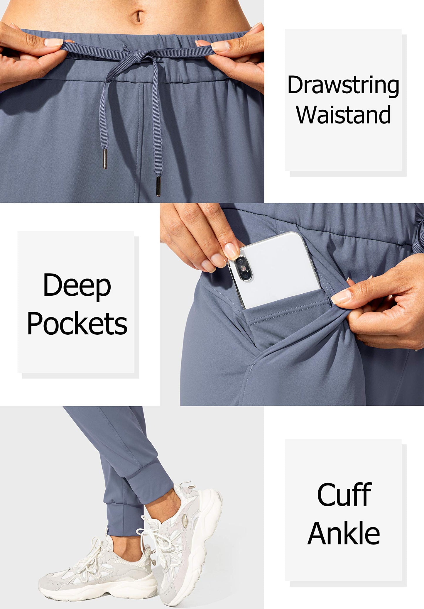 SANTINY Women's Joggers Pants Pockets Drawstring Running Sweatpants for Women Lounge Workout Jogging(Dusty Blue_XXL)