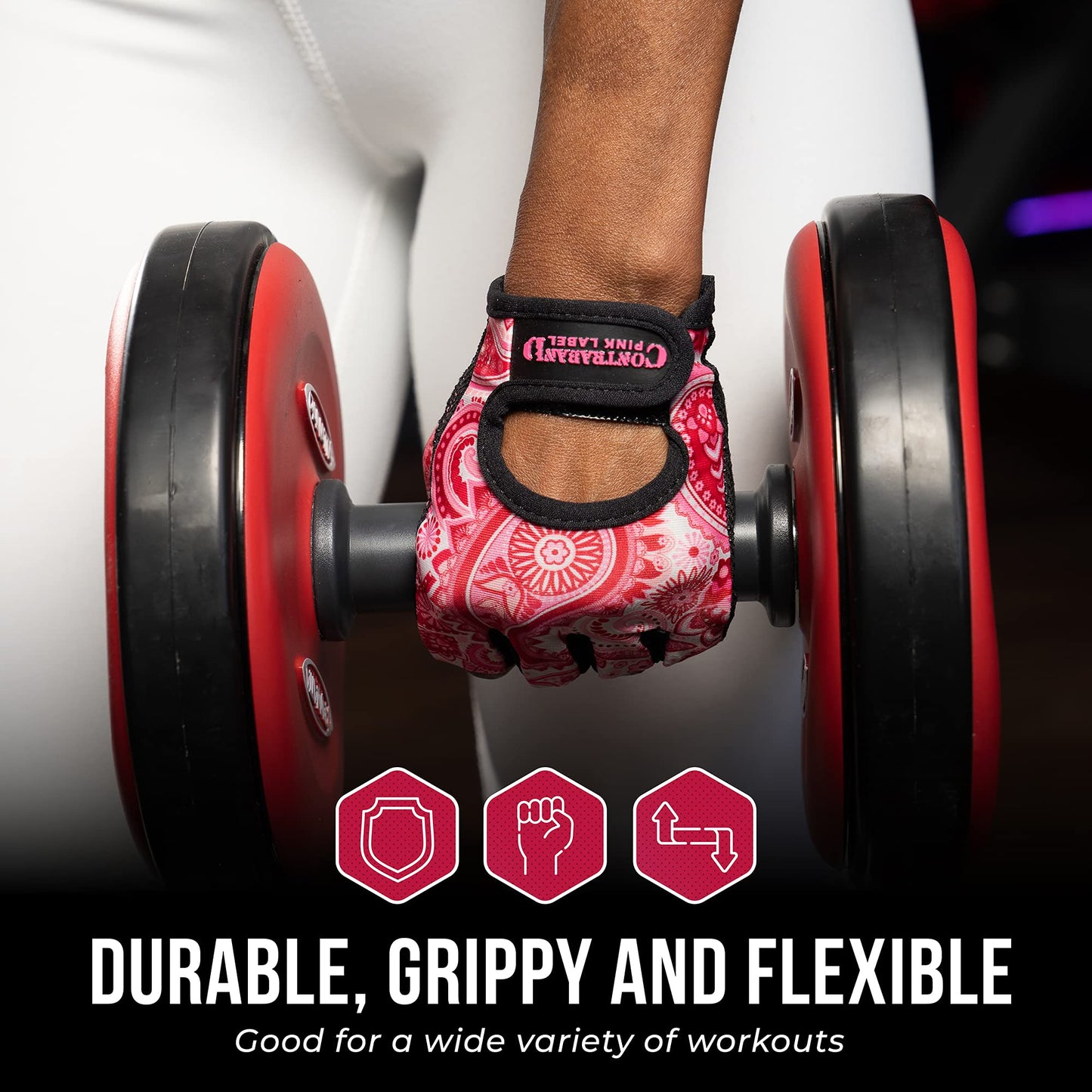 Contraband Pink Label 5387 Womens Design Series Paisley Print Lifting & Rowing Gloves (Pair) - Lightweight Vegan Medium Padded Microfiber Amara Leather w/Griplock Silicone (Pink, Large)
