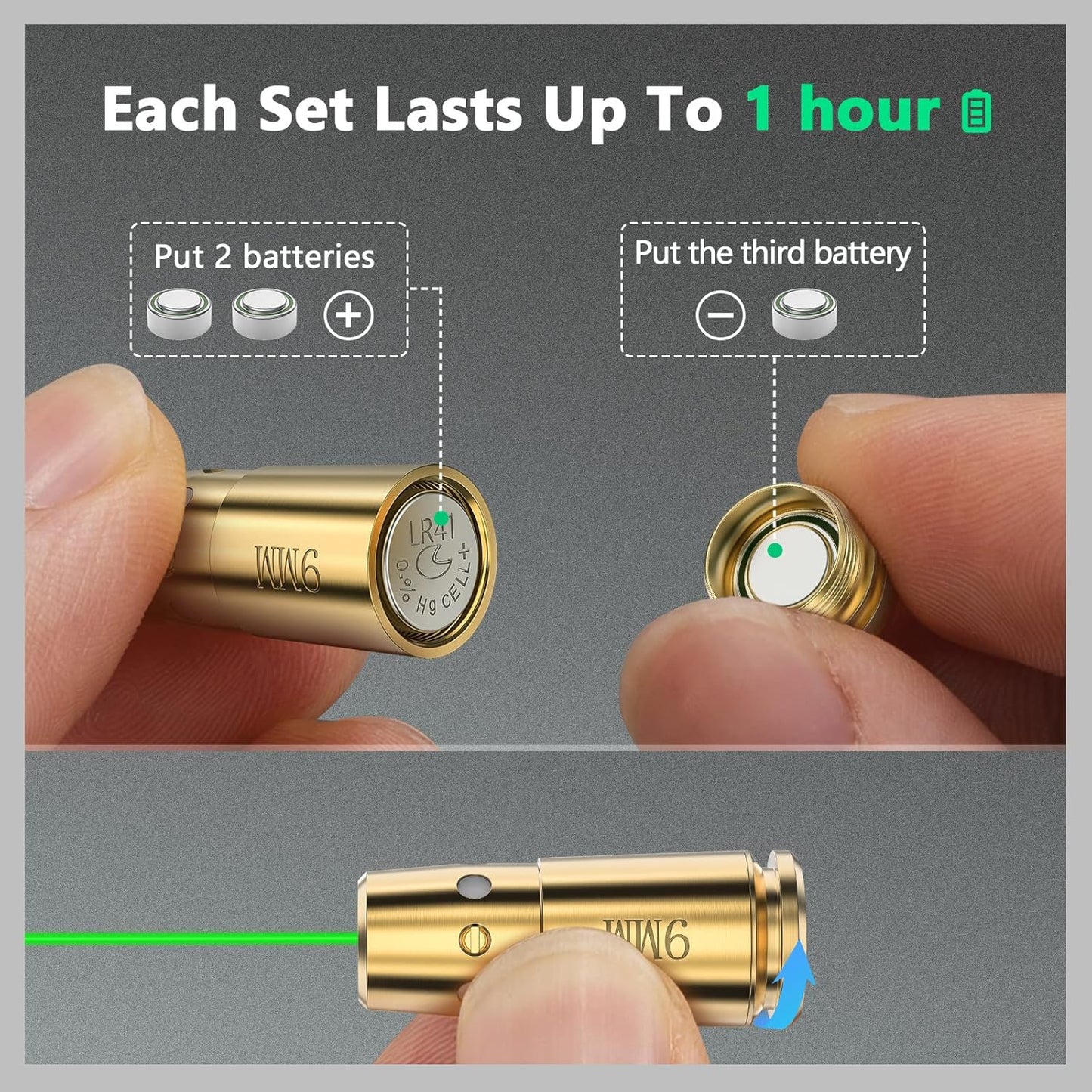 9mm Green Laser Bore Sight - EZshoot Boresighter with 12 Batteries for Precision Targeting