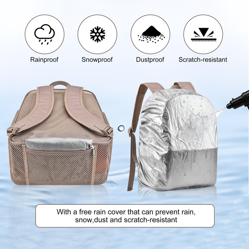 Oraben Heavy Duty Mesh Pack With Rain Cover See Through Backpack Mesh Backpack Bookbag Ideal for Class, Work, Travel, Beach Outings (Khaki)