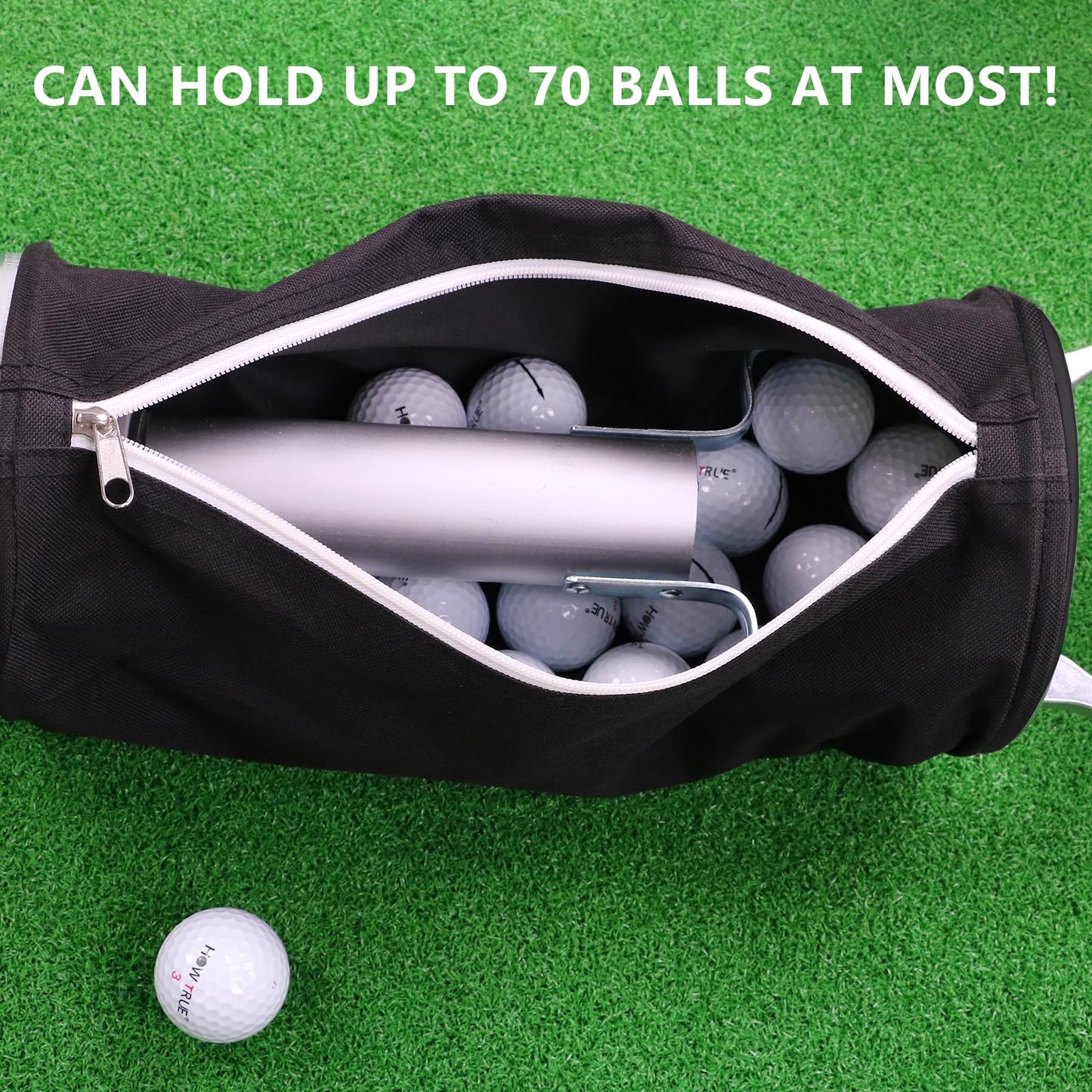 Golf Ball Shag Bag Golf Ball Retriever – Durable Aluminum Tube, Heavy-Duty Canvas, Holds Up to 80 Balls – Golf Ball Picker Upper for Driving Range, Practice, and Training