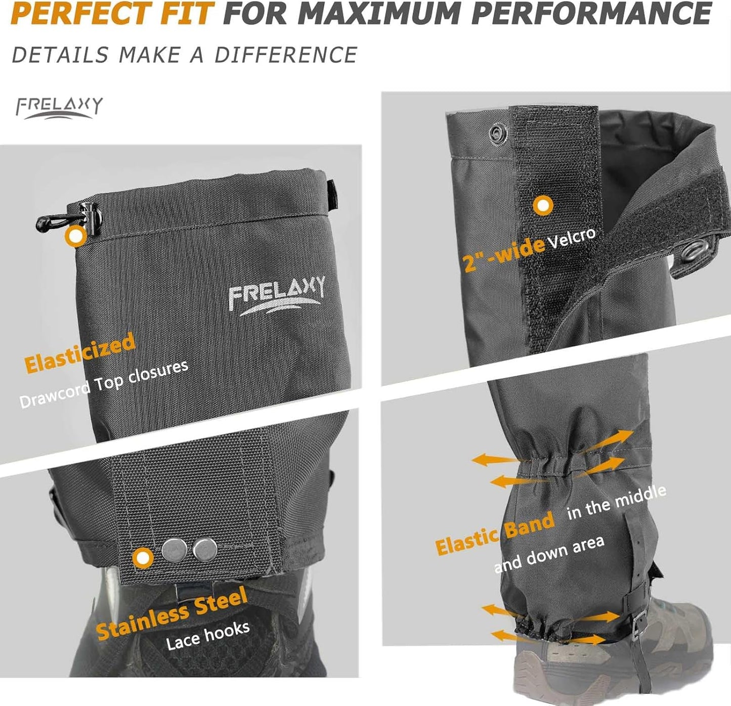Frelaxy Ultra High-Performance Hunting Leg Gaiters - 100% Waterproof with Adjustable Rubber Foot Strap | Perfect for Hiking & Snow