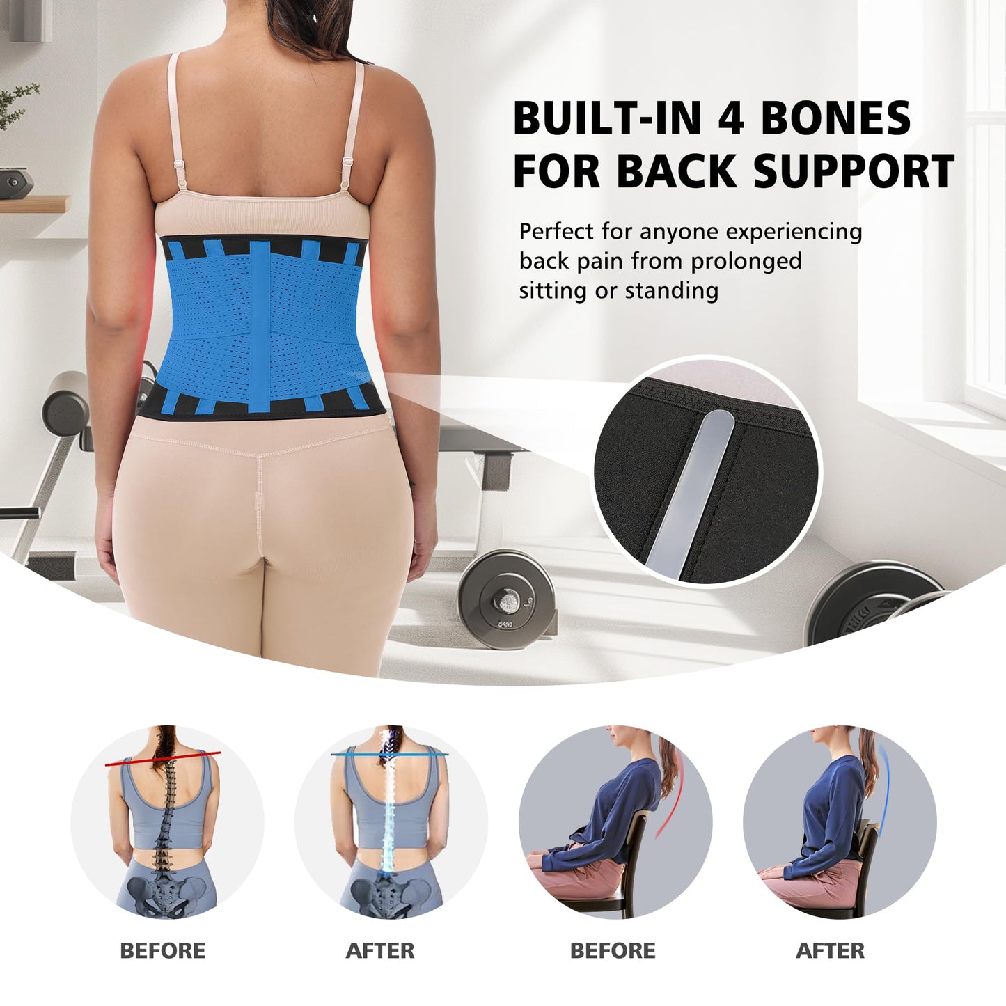 VITOMOR Waist Trainer for Women Lower Belly Fat - Sweat Waist Trimmer Belt for Workout - Tummy Control Stomach Wrap & Body Shaper (Blue, Small)