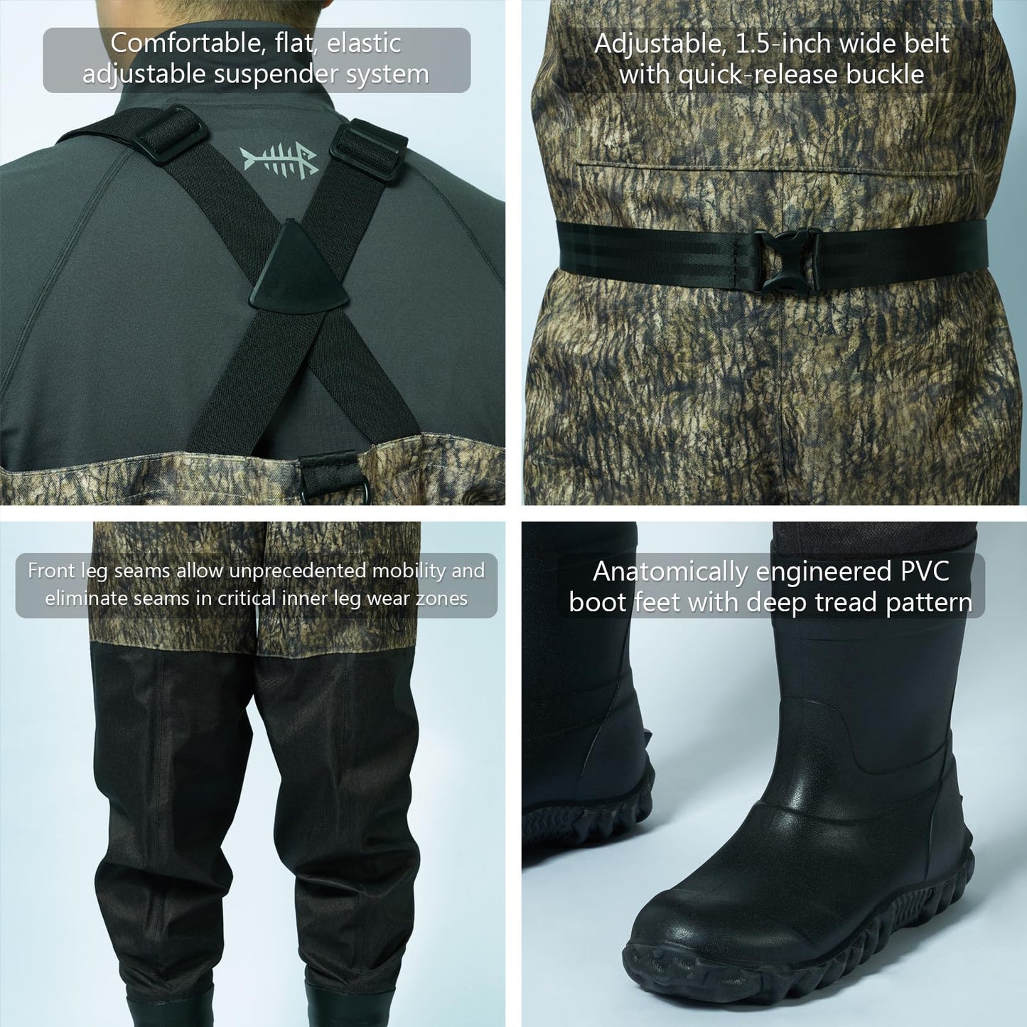 BASSDASH Camo Breathable Boot Foot Hunting Waders Ripstop Lightweight Chest Wader for Fishing ATV