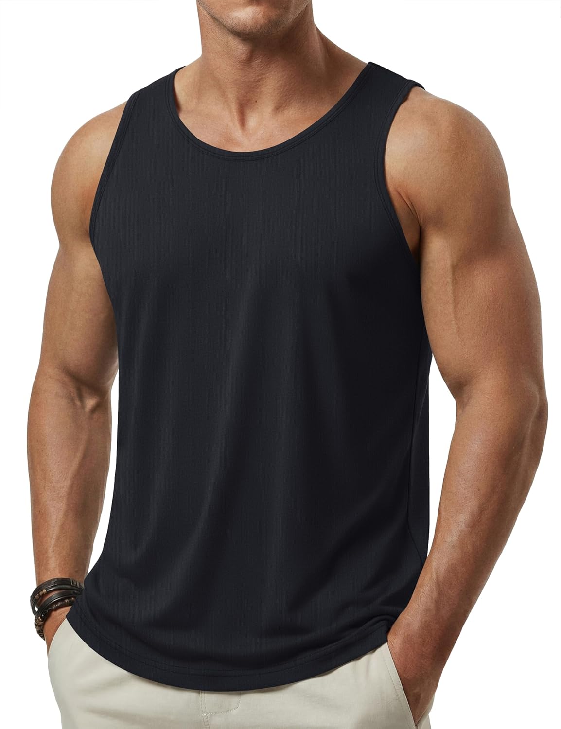 Men's Cotton Tank Tops - Sleeveless Workout Shirts for Summer | Black XL