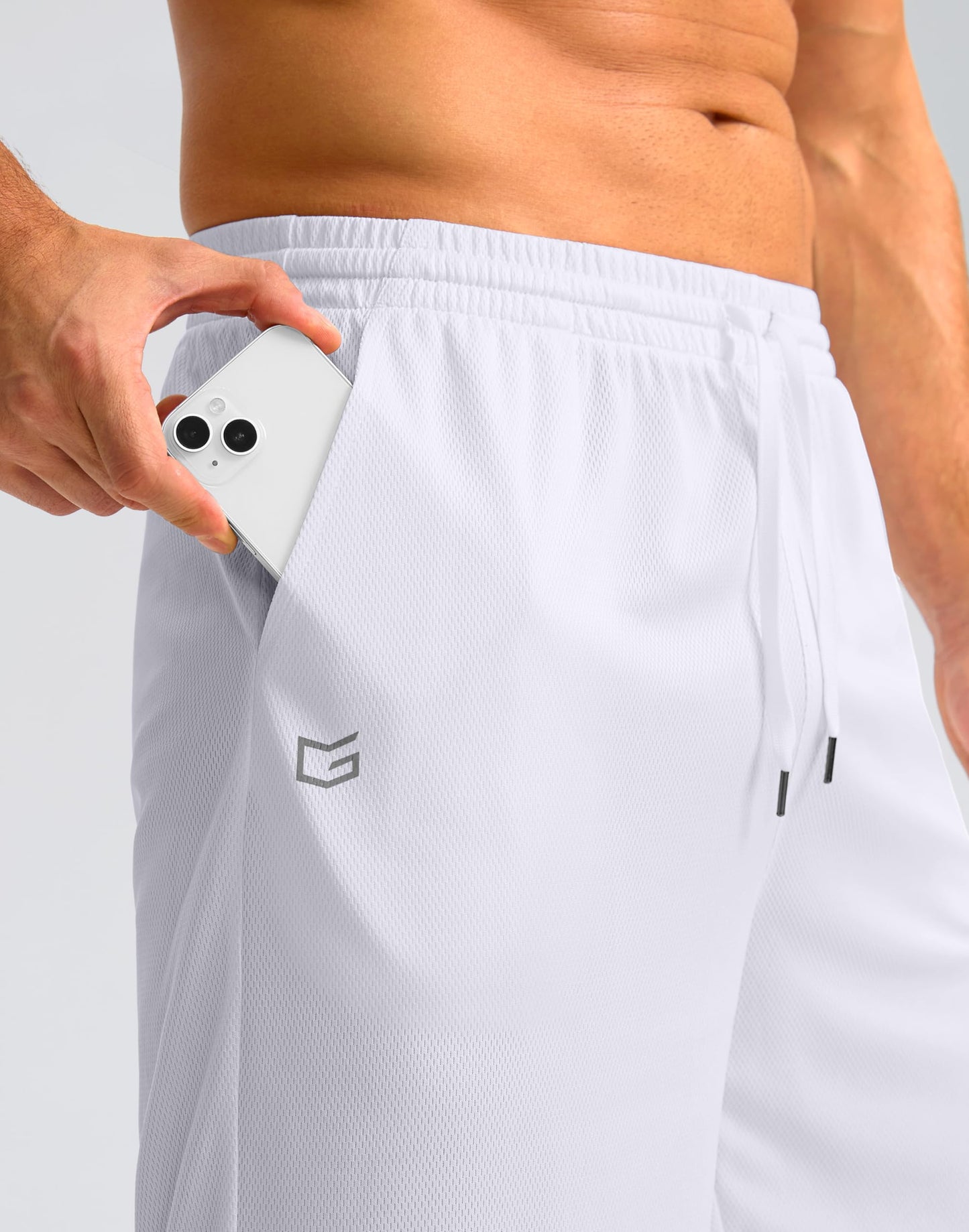 G Gradual Men's Athletic Shorts with Pockets 9" / 11" Long Basketball Shorts Lightweight Quick Dry Gym Workout Shorts for Men(White,S)