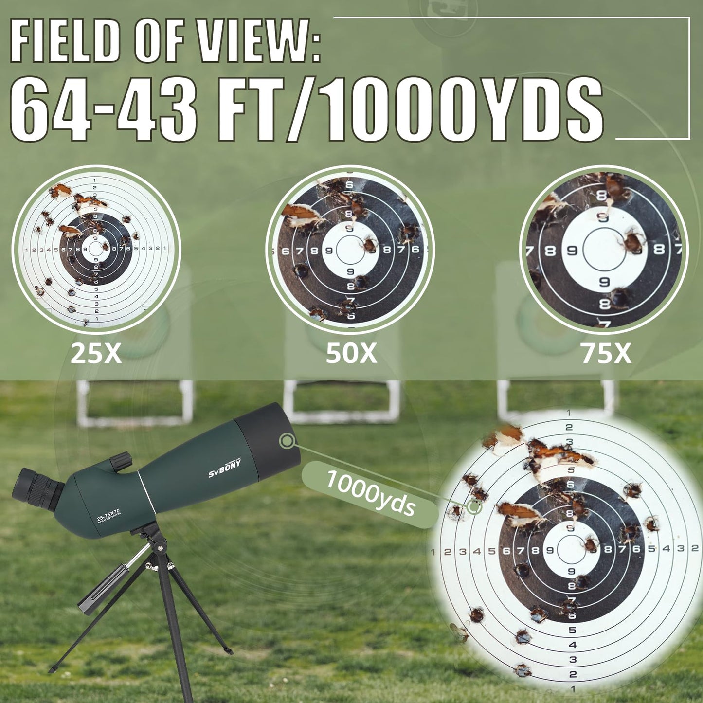 SVBONY SV28 Plus Spotting Scopes with Tripod, 25-75x70 Angled Spotter Scope with Phone Adapter, IP65 Waterproof Fogproof Long Range Spotting Scope for Target Shooting, Birding