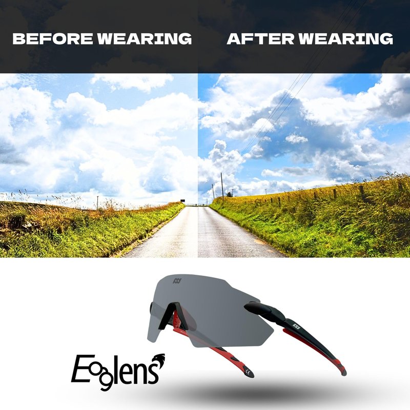 Eaglens.54 Outdoor Sports polarized photochromic wrap around Cycling Sunglasses for Men & Women TR90 Frame UV Protection