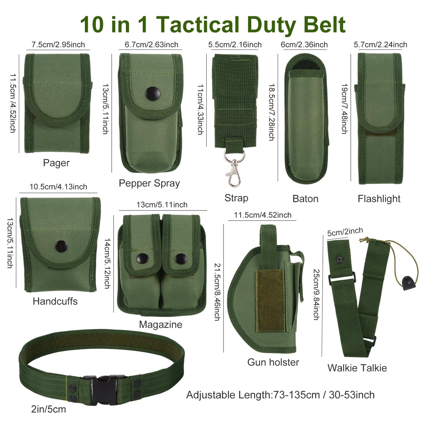 abcGoodefg Modular Equipment System Security Utility Tactical Duty Belt with Components Pouches Bags Holster Gear for Law Enforcement Guard Security Hunting (10 PCS, Army green)