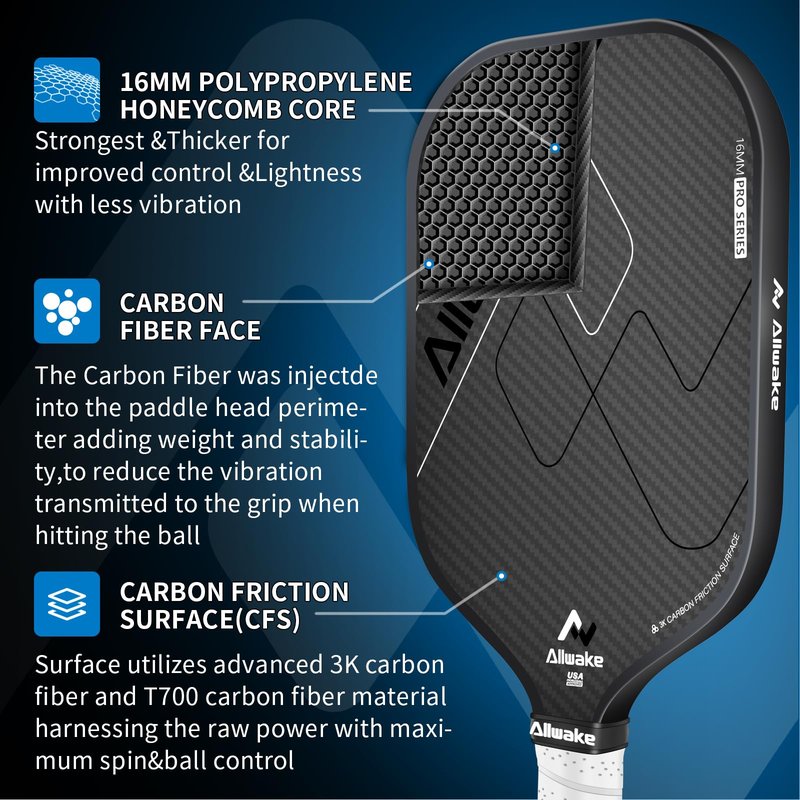 Pickleball Paddles, USAPA Approved, 3k Friction Surface Carbon Fiber Pickleball Paddle, Durable &Lightweight Pickleball Rackets for Adults