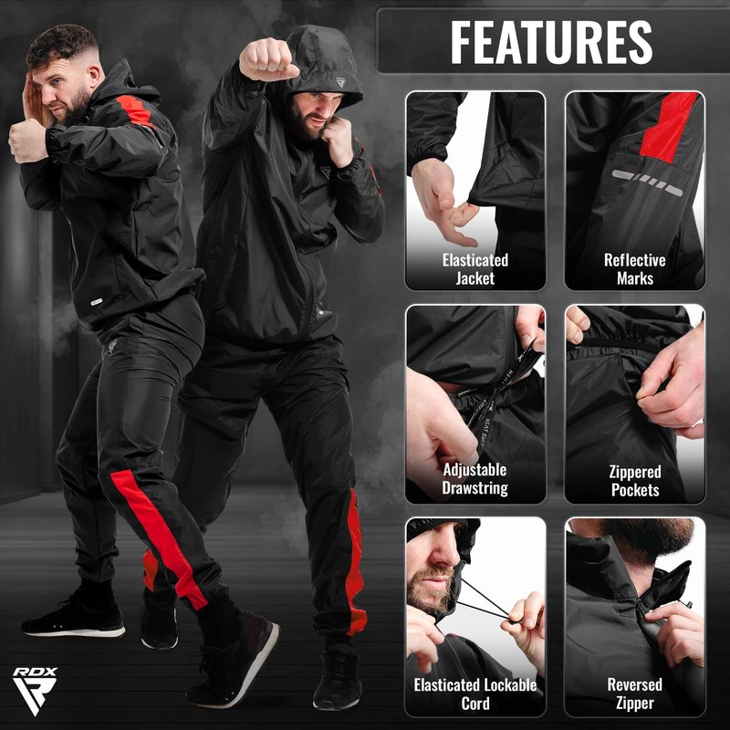 RDX Sauna Suit Weight Loss, REACH OEKO TEX 100 CERTIFIED, Sweat Jacket with Hood, Body Slimming Fitness Workout Men Women