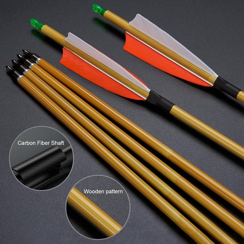 Premium 30" Carbon Hunting Arrows - 4" Turkey Feathers Fletching | 12-Pack 500 Spine Target Arrows for Recurve & Long Bow