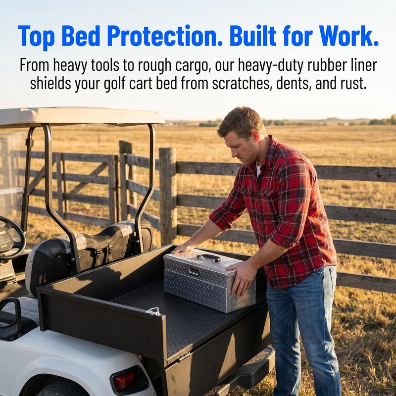 TakeLook Golf Cart Cargo Box Liner Mat for Club Car/E-Z-GO/Yamaha/Star Car/Excar/Icon and Most Golf Carts with Steel or Aluminum Cargo Box, 41.7 x 31 x 0.12 Inch, Full Coverage Anti-Slip Mat.
