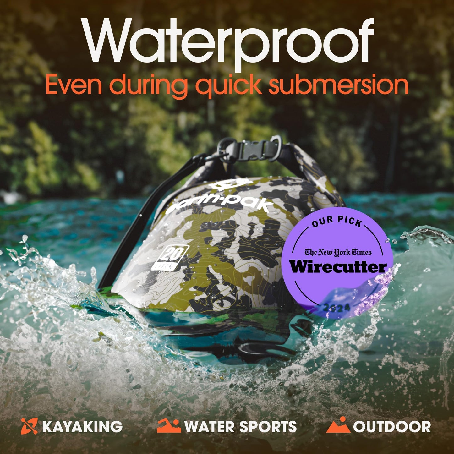 Earth Pak Waterproof Dry Bag - Roll Top Waterproof Backpack Sack Keeps Gear Dry for Kayaking, Beach, Rafting, Boating, Hiking, Camping and Fishing with Waterproof Phone Case (Camo, 10L)