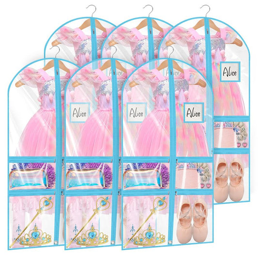 Linodes Dance Costume Bags Garment Bag 40''x22'' Waterproof for Dance Travel/Competition Storage with 2 Small, 2 Medium Clear Zipper Pockets and 1 Large Back Zipper Pocket-PVC (Pink-PVC, 40''- 6 Pack)