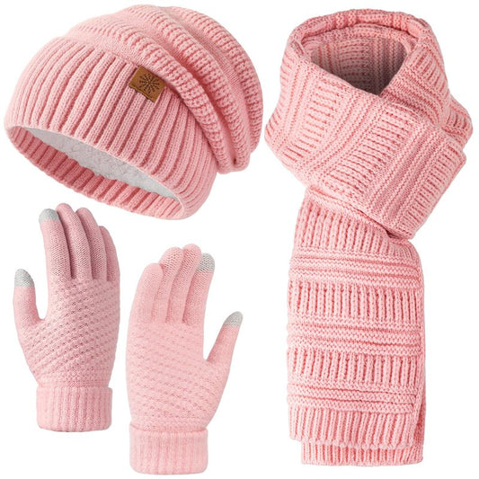 Pleneal Winter Womens Beanie Hat Scarf Gloves Set, Slouchy Beanie Knit Scarf Touchscreen Gloves Warm 3 Gift Set