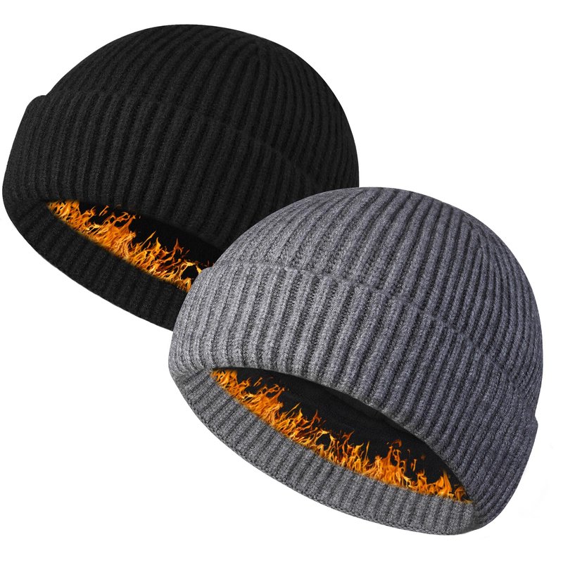 Heniho Wool Fleece Lined Fisherman Beanie for Men, Winter Warm Hats Cuffed Knit Watch Cap Trawler Hat, I