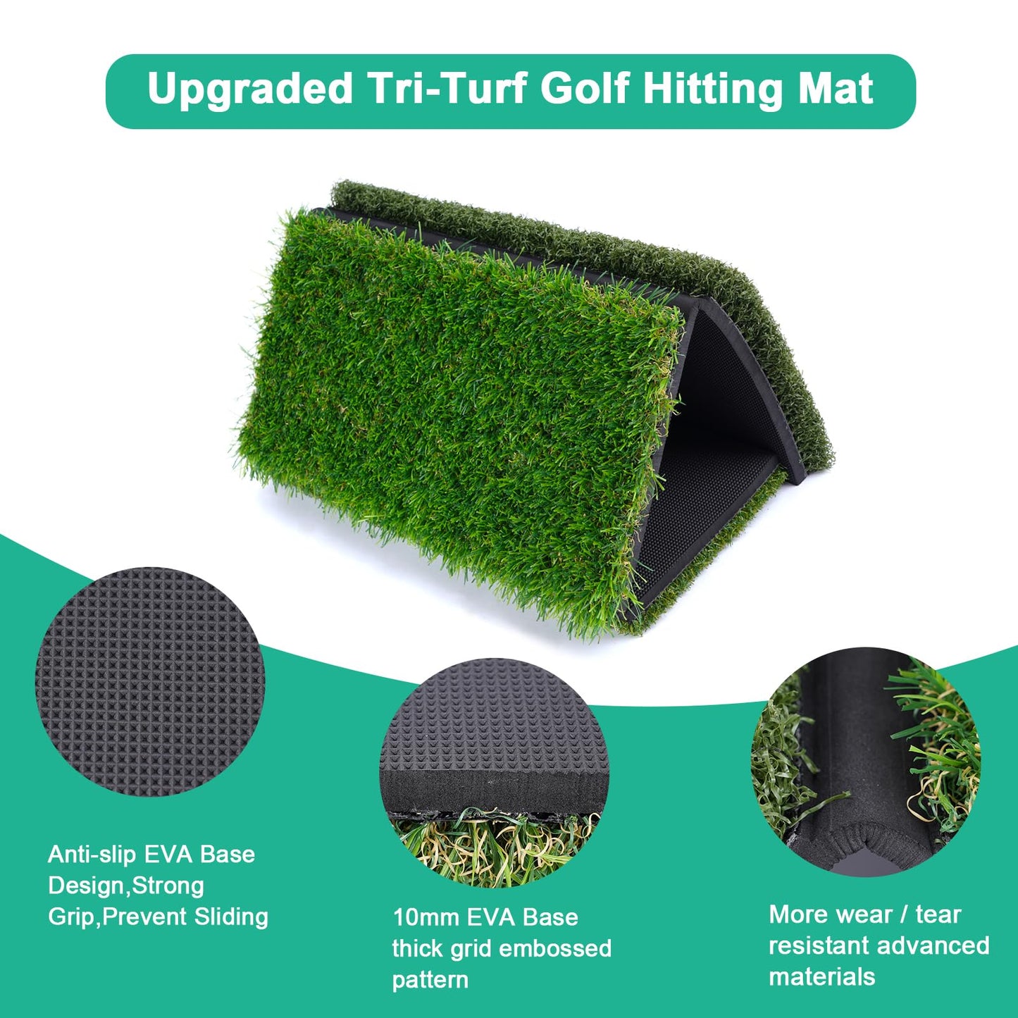 HOYWOUL Golf Practice Mat 12"x24" Golf Hitting Mat Portable Training Matt Indoor Outdoor Chipping Putting Training Mats for Backyard Garage – Gift for Golfers, Beginners & Pros