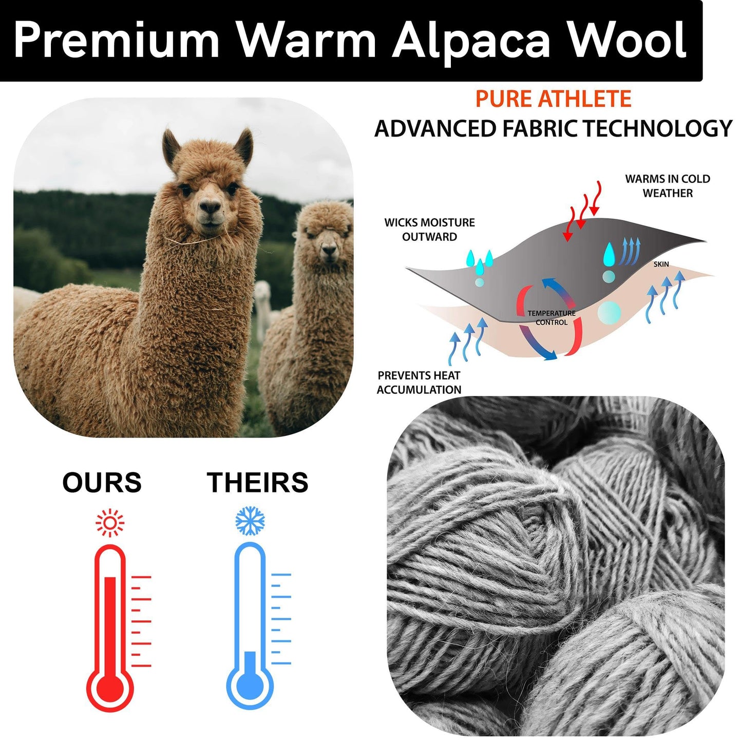 Pure Athlete Alpaca Ski Socks – Men Warm Wool Sock, Women Skiing, Snowboarding