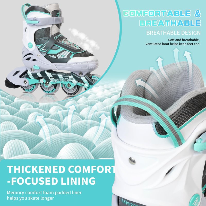 LEVYTEMP Adjustable Inline Skates for Kids and Adults, Outdoor Beginner Roller Skates with All Light Up Wheels for Girls, Boys, Men and Women