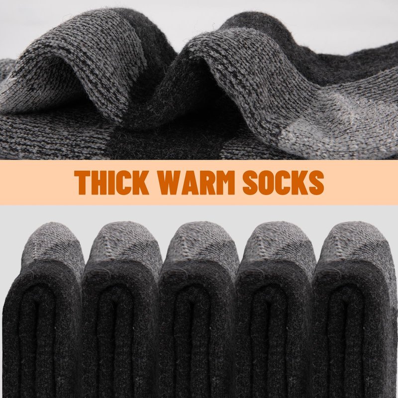 COOVAN Mens Merino Wool Crew Socks Thermal Warm Winter Socks Soft Cozy Boot Socks for Cold Weather Work Hiking 5 Pairs