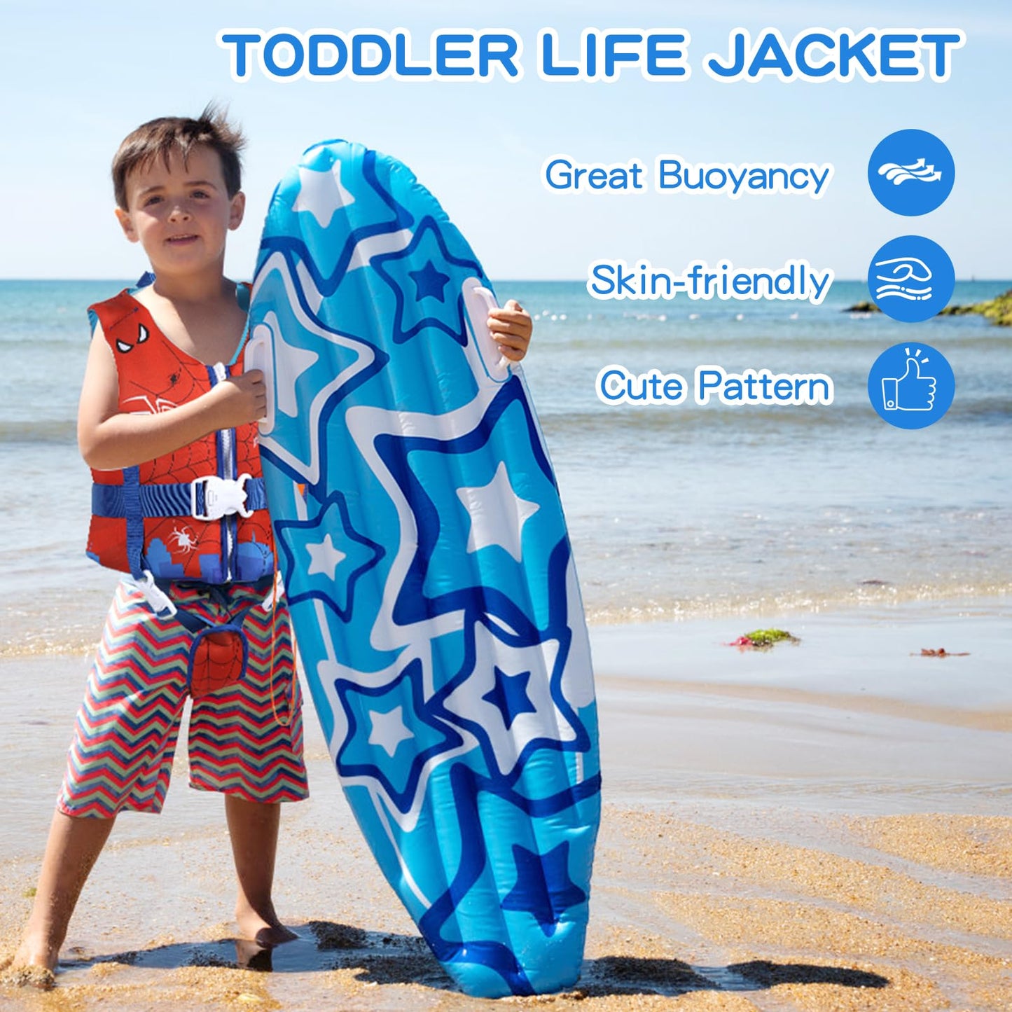 Toddler Swim Vest Neoprene Adjustable Safety Strap 20-90lbs Kids Floaties Buoyancy Jacket for 1-9Y Boys and Girls,Child Swimming Vest on Pool/Boating/Beach/Learn to Swim Aid（S）