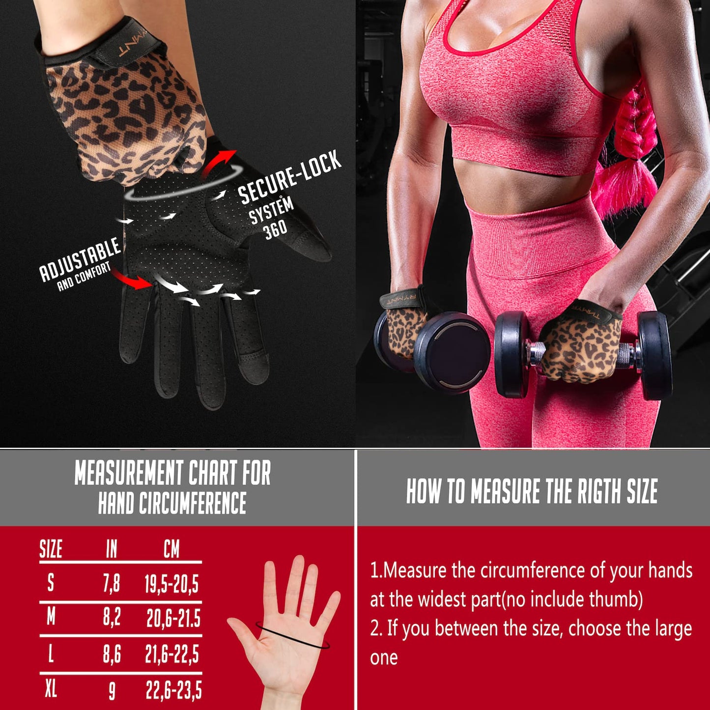 RYMNT Ventilated Workout Gloves for Women Men Full Finger.Weight Lifting Gloves with Full Palm Vent & Breathable Mesh Back for Gym, Weightlifting, Fitness, Exercise,Training.Cycling.Leopard.Large