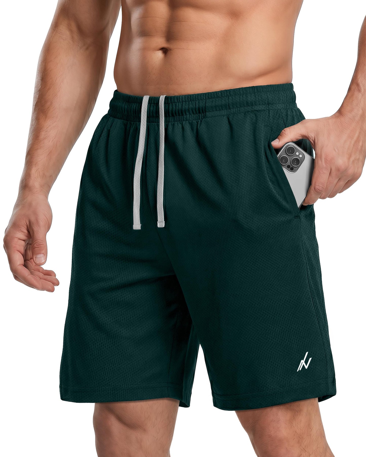 NY Threads Men's Athletic Shorts Quick Dry Loose-Fit Lightweight Running Workout Gym Shorts with Pockets, Large, Dark Green