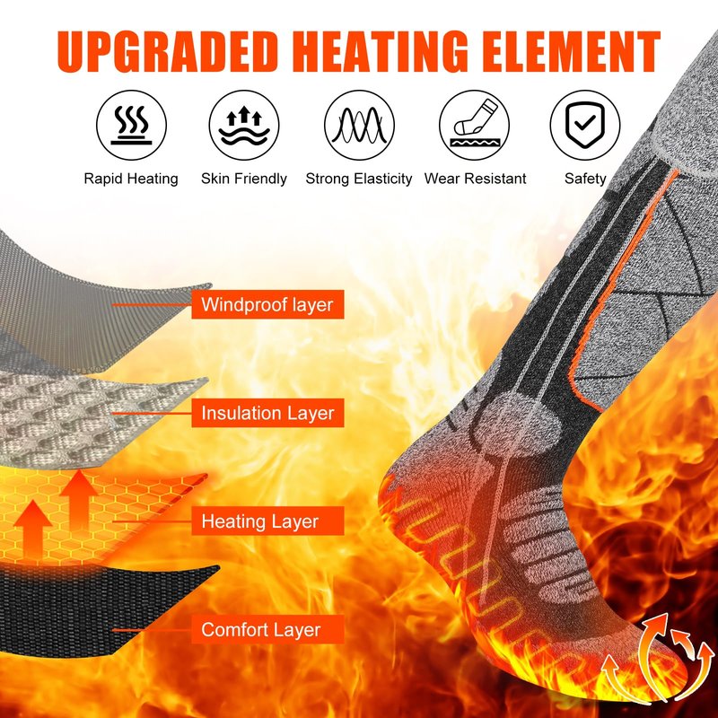 EIHBIEA Heated Socks, 5V 6000mAh Rechargeable Heated Socks for Men & Women, Electric Socks with 3 Heating Levels for Winter, Skiing, Hunting, Camping, Hiking, Cycling, Outdoor Work