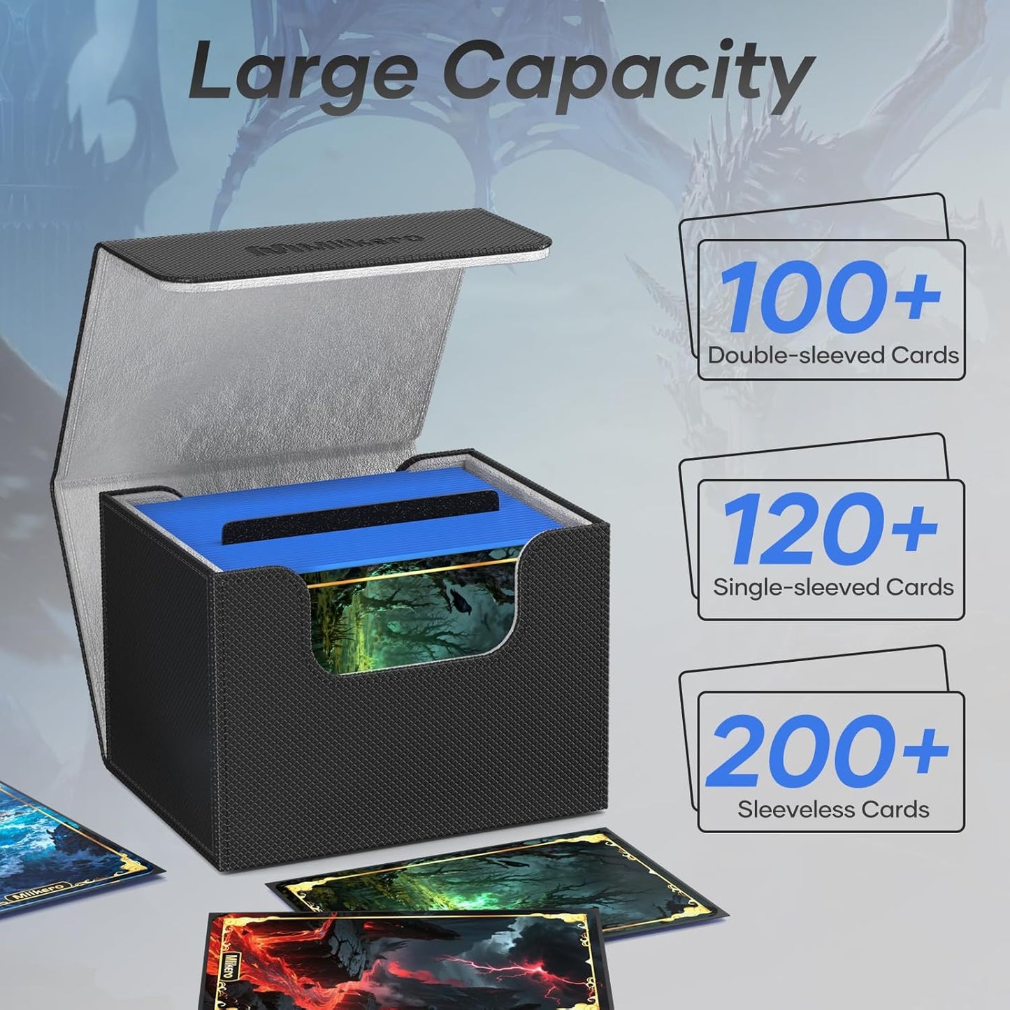 Card Deck Box - Holds 100+ Double-Sleeved Cards with Leather Magnetic Closure | MTG & TCG Compatible (Black)