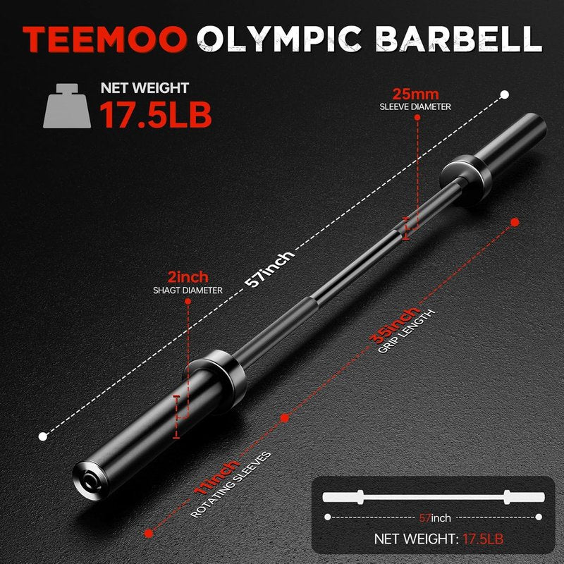 Olympic Barbell Bar - 57"/47" Strength Training Bar for Weight Lifting | 700lb Capacity, E-Coat Finish (Black)