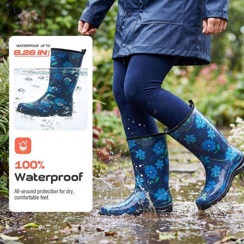 HISEA Women's Waterproof Garden Boots - Wide Round Toe Mid Calf Non-Slip PVC for Outdoor Work | Ideal for Gardening & Farm Use