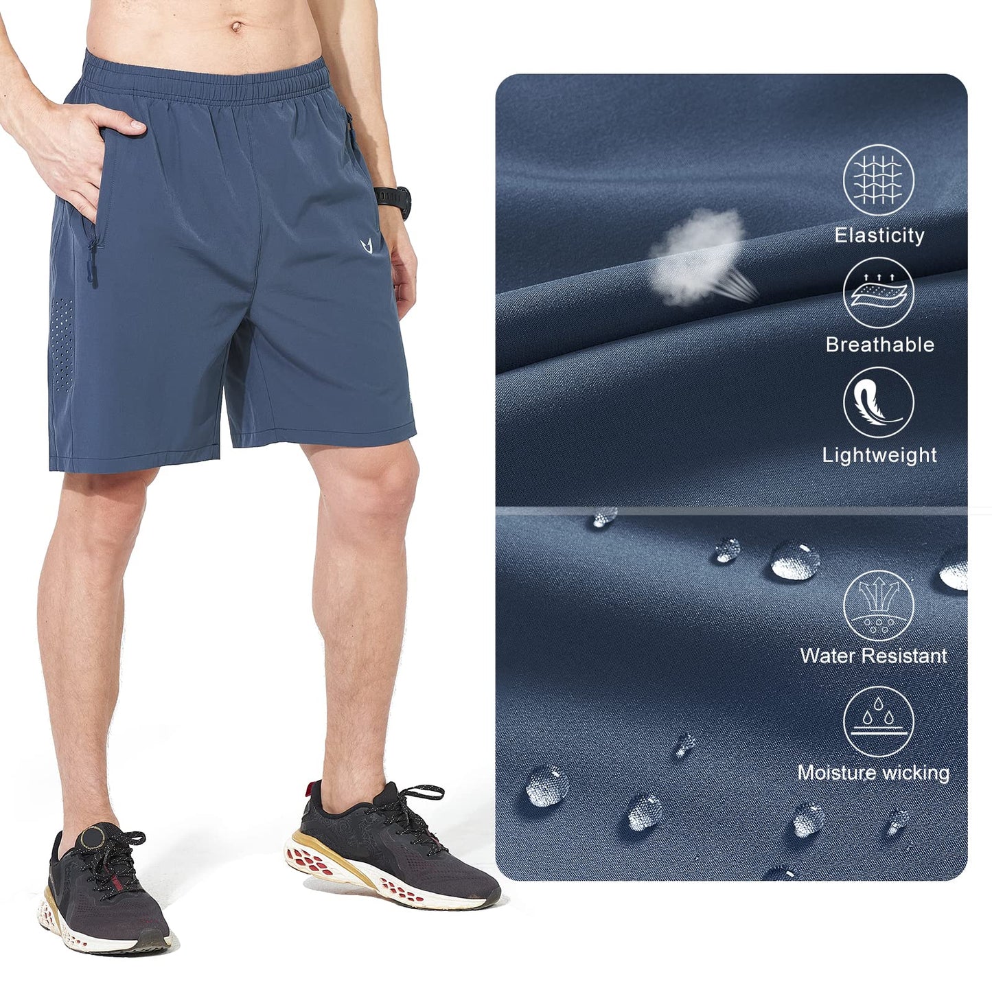 NORTHYARD Men's Athletic Running Shorts Gym Workout 7"/9"/5" Quick Dry Lightweight Sports Basketball Tennis 3 Zipper Pockets FEDERALBLUE XL