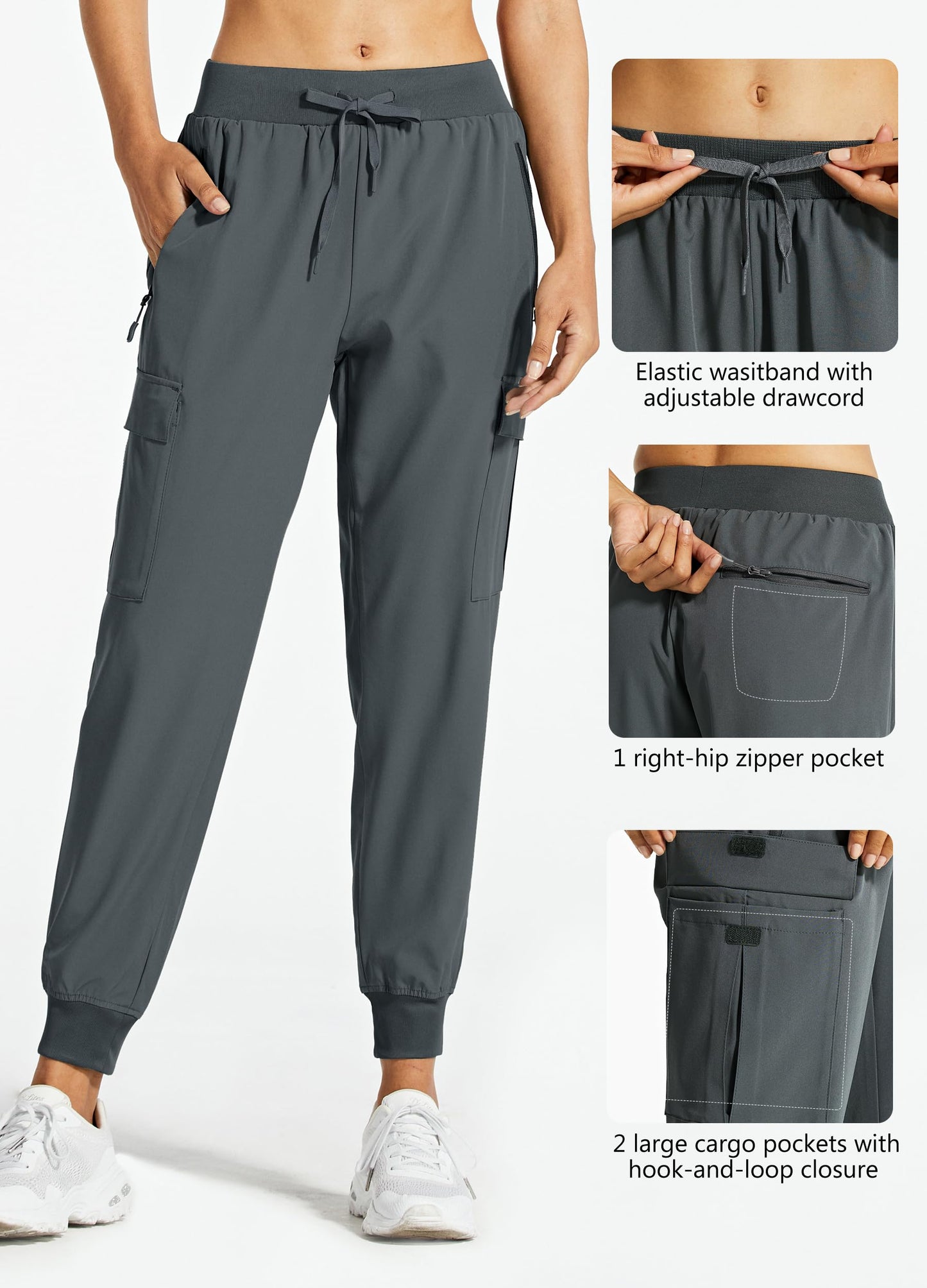 Libin Women's Hiking Cargo Pants Quick Dry Joggers Tall, Steel Gray XXXL