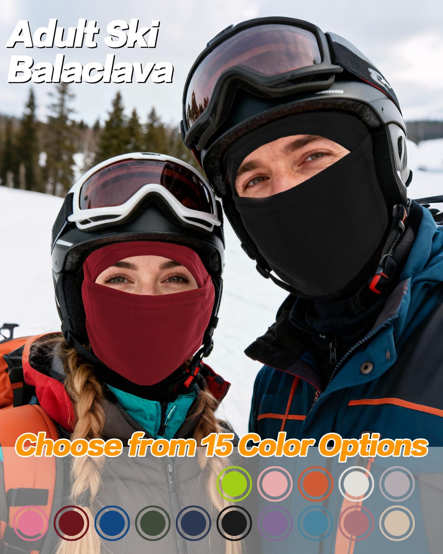 XFUEL Ski Mask Balaclava for Men Women Windproof Thermal Winter Full Face Mask Cold Weather Skiing Snowboarding Neck Gaiter (US, Alpha, One Size, Medium, Black+Orange)