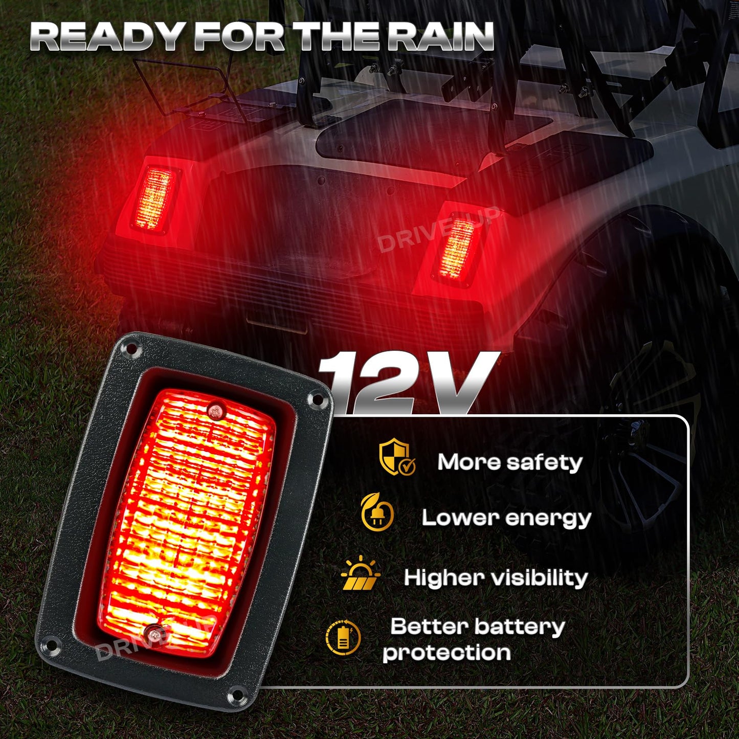 DRIVE UP LED Tail Light Kit for Club Car DS 1982-Up Golf Cart with 3 Wire Club Car Taillights OEM1017035