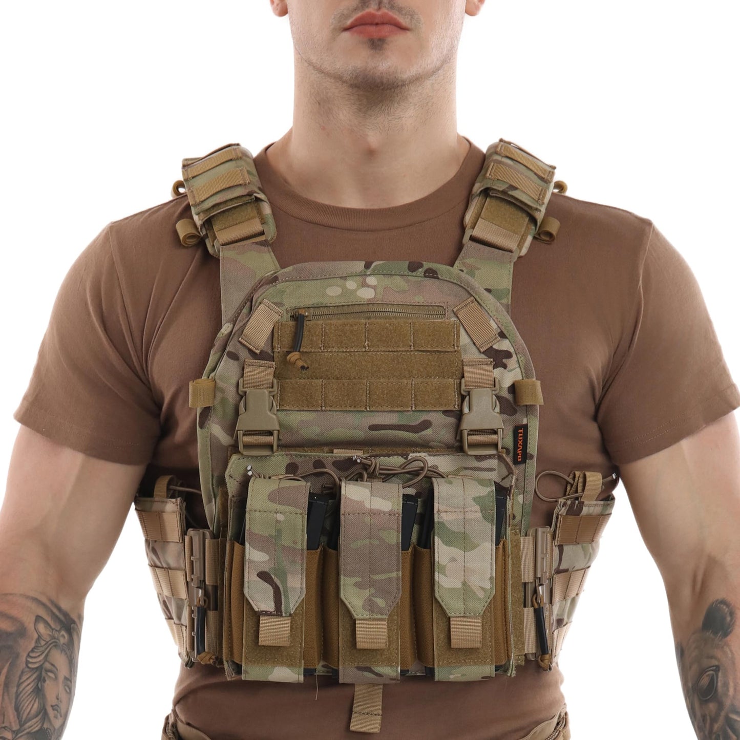 Tuxapo Tactical MOLLE Vests with Triple mag Pouch and Side Cummerbund Pouches, Quick Release Vests for Men