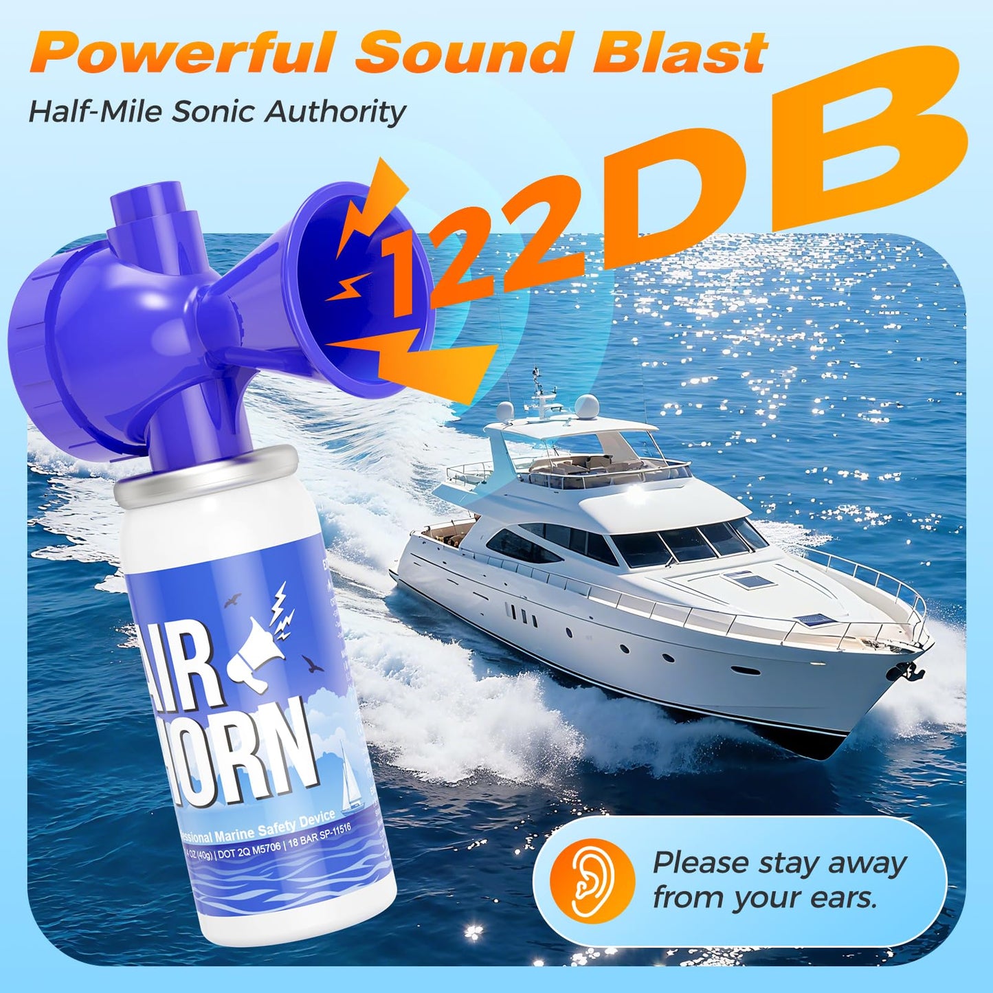 Nicehill 2 Pack Air Horn for Dogs, 122dB Loud Safety Air Horns for Boating, Handheld Marine Horn for Warning Signals & Alerts, 1.4oz, Lake Blue